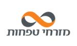 לוגו של מזרחי טפחות - כיתוב אפור ומעליו סימן אינסוף בצבעי כתום ואפור שלובים זה בזה